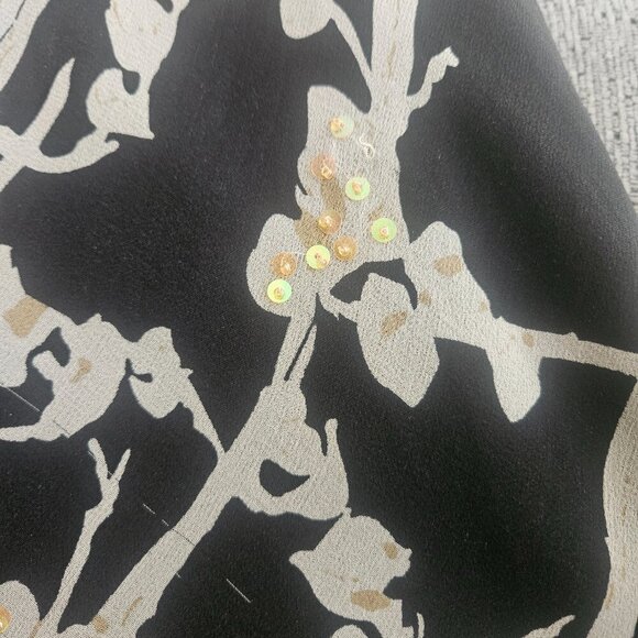 ice 100% Silk lined Beaded Black midi vintage skirt ruffle Y2K Elastic L - Picture 9 of 9